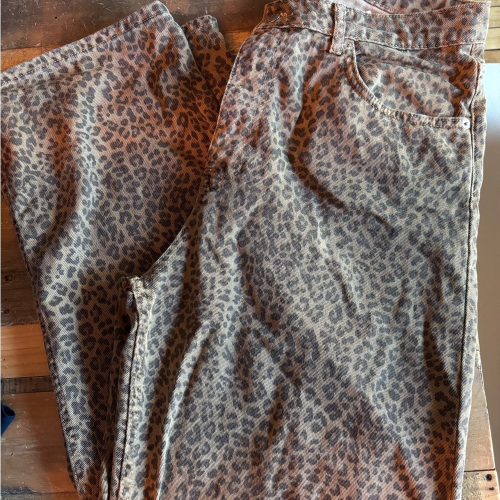 Zara Leopard Print Flare Jeans